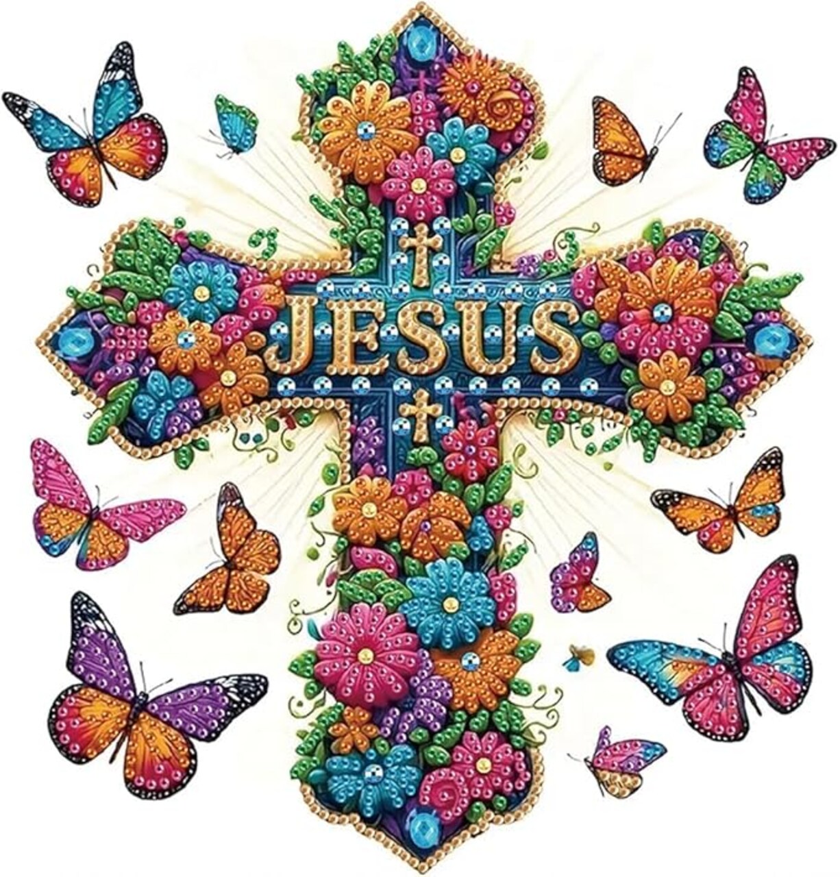 Special Shape Cross Diamond Art Painting Kits for Adults,Flowers Diamond Art Kits for Beginners,Butterfly Diamond Art Kits for Home Decor12×12inch/30×30cm